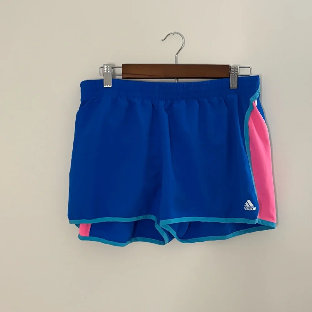 adidas Women's Athletic Shorts Blue with Pink Trim